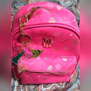 WICKED Claire's Pink Backpack with Gold Accents Includes Two Keychains